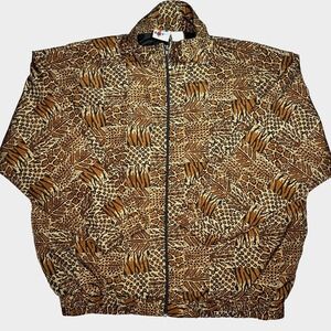 Vtg 80s Kaktus Jacket Women's Safari Animal Print Patchwork Lightweight Zip Up